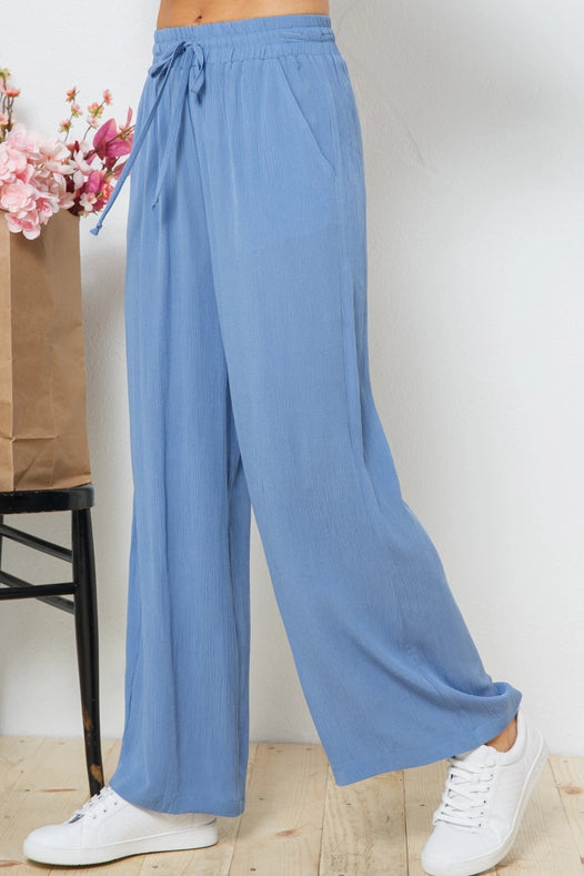 Rayon Palazzo Pants With Elastic Waist Blue-Pants-Blue B-S-Urbanheer