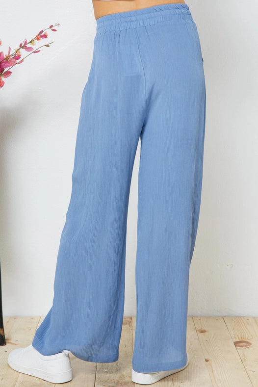 Rayon Palazzo Pants With Elastic Waist Blue-Pants-Blue B-S-Urbanheer