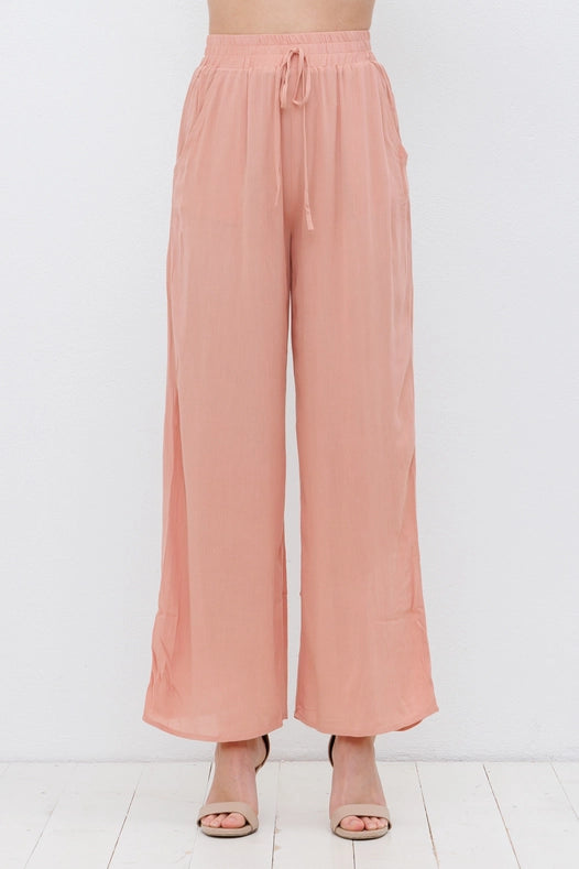 Rayon Palazzo Pants With Elastic Waist Blush-Pants-Blue B-S-Urbanheer