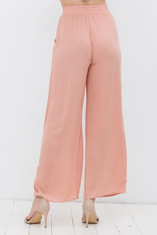 Rayon Palazzo Pants With Elastic Waist Blush-Pants-Blue B-S-Urbanheer