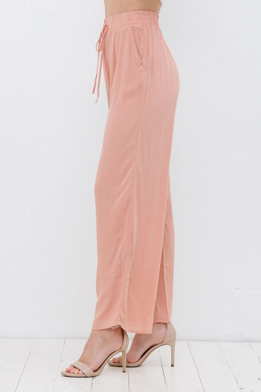 Rayon Palazzo Pants With Elastic Waist Blush-Pants-Blue B-S-Urbanheer