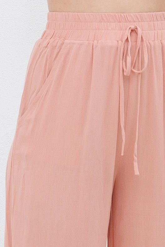 Rayon Palazzo Pants With Elastic Waist Blush-Pants-Blue B-S-Urbanheer