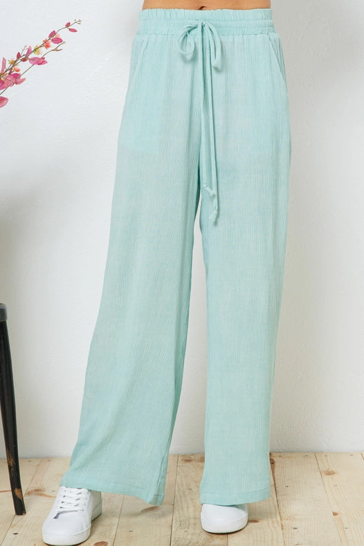 Rayon Palazzo Pants With Elastic Waist Sage-Pants-Blue B-S-Urbanheer