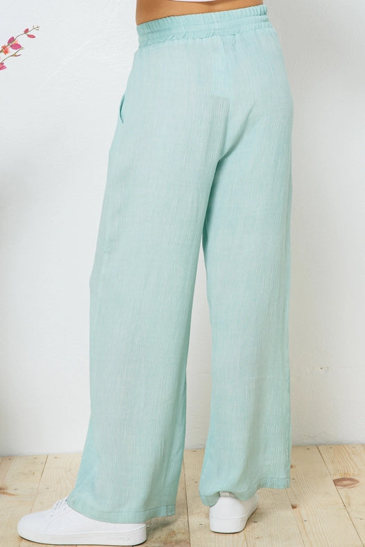 Rayon Palazzo Pants With Elastic Waist Sage-Pants-Blue B-S-Urbanheer