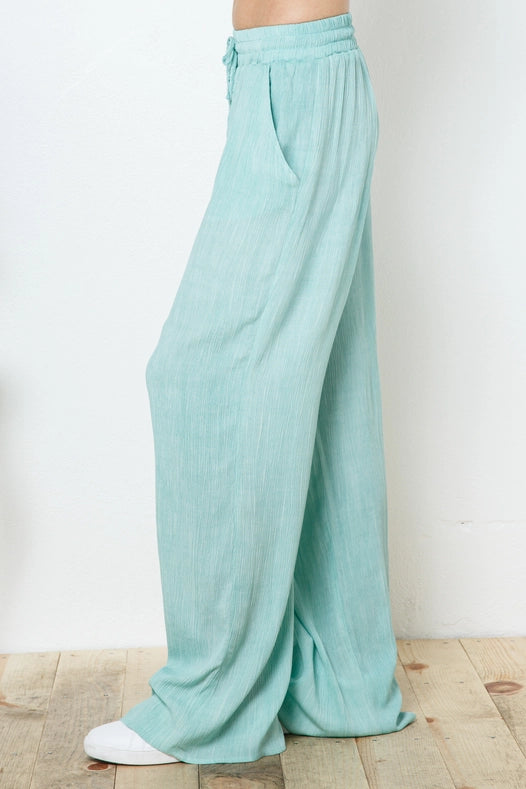 Rayon Palazzo Pants With Elastic Waist Sage-Pants-Blue B-S-Urbanheer