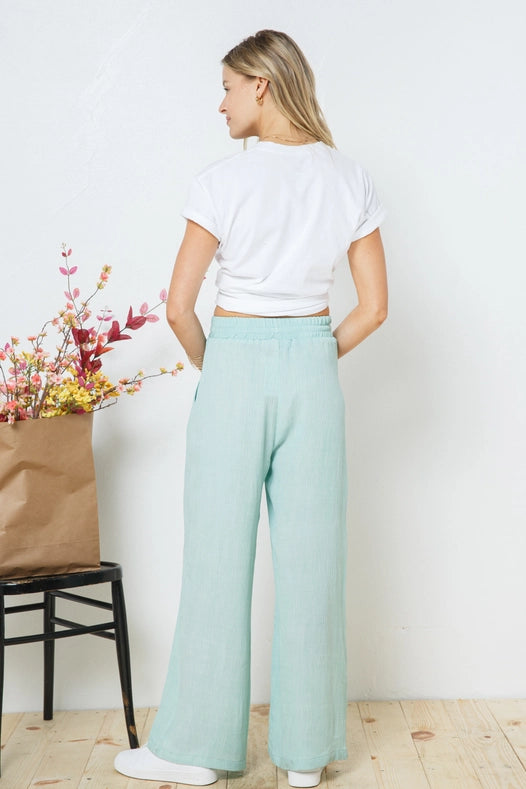 Rayon Palazzo Pants With Elastic Waist Sage-Pants-Blue B-S-Urbanheer