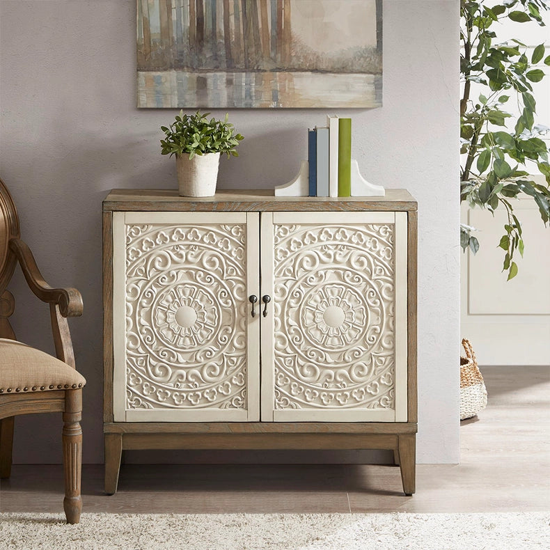 Reclaimed Walnut Floral Details Accent Chest *