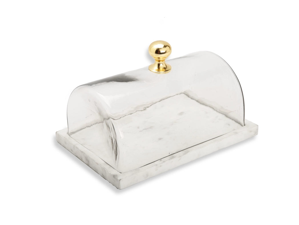 Rectangular Marble Cake Dome with Gold Knob-cake dome-CLASSIC TOUCH DECOR INC.-14"L x 6.2"W x 7"H-Urbanheer