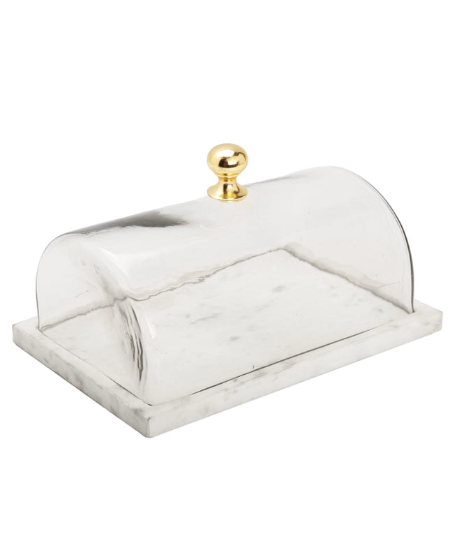Rectangular Marble Cake Dome with Gold Knob-cake dome-CLASSIC TOUCH DECOR INC.-14"L x 6.2"W x 7"H-Urbanheer