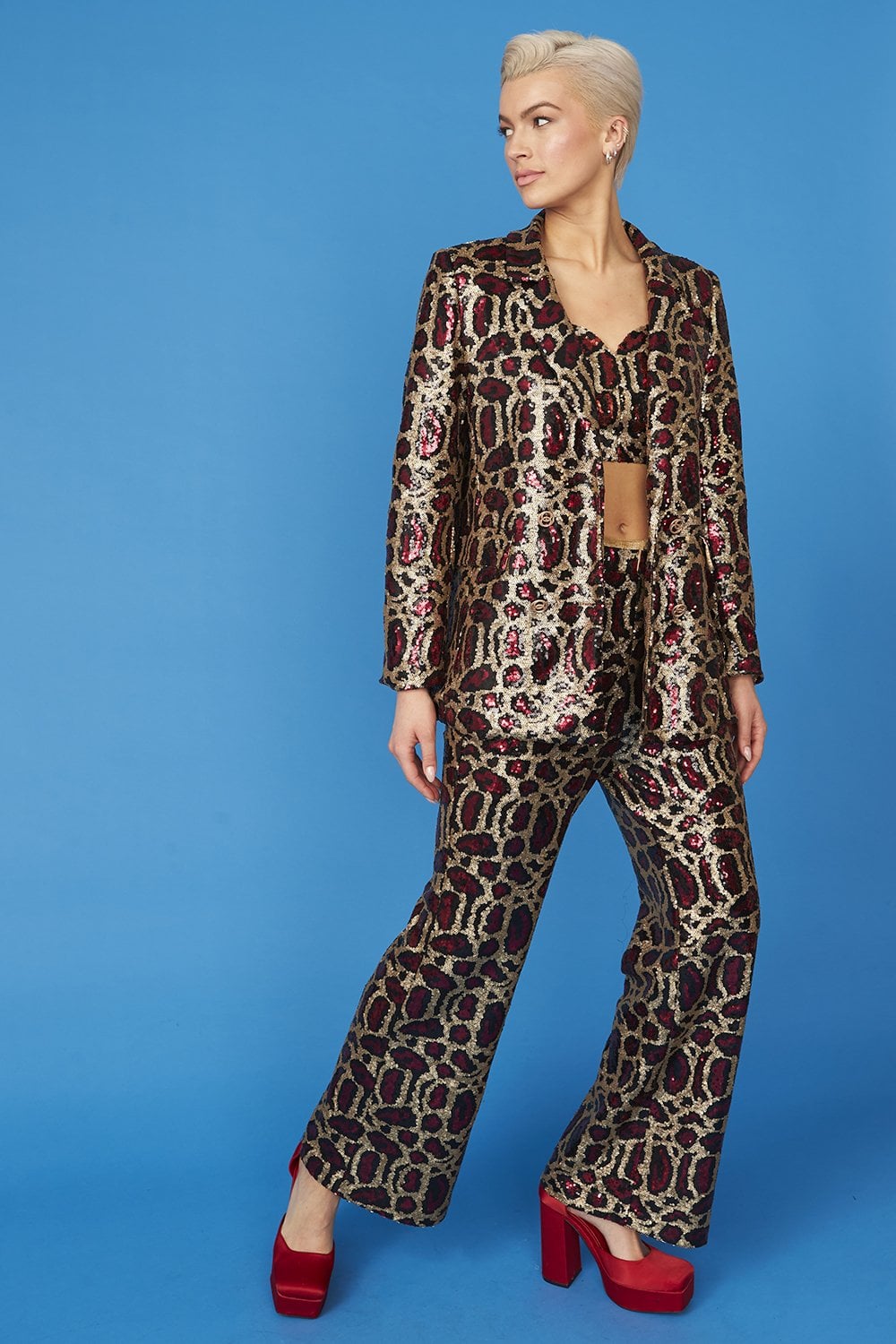 Red Bamboo Animal Print Sequin Blazer-Jackets & Blazers-Buy Me Fur Ltd-S-M-Red-Bamboo-Urbanheer