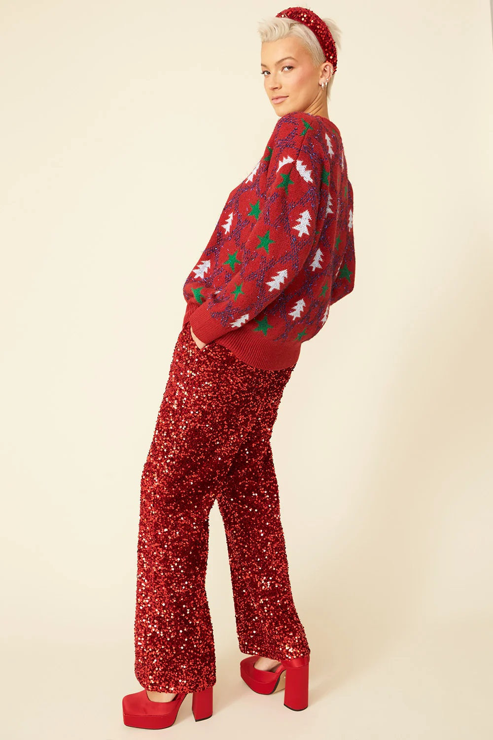 Red Cashmere and Banana Blend Christmas Jumper-Tops-Buy Me Fur Ltd-One Size-Red-Banana Peel-Urbanheer
