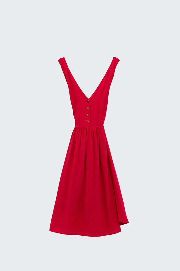 Red Dress with Button Detail-Dress-Q2-M-Red-Urbanheer