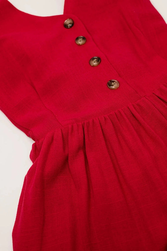 Red Dress with Button Detail-Dress-Q2-M-Red-Urbanheer