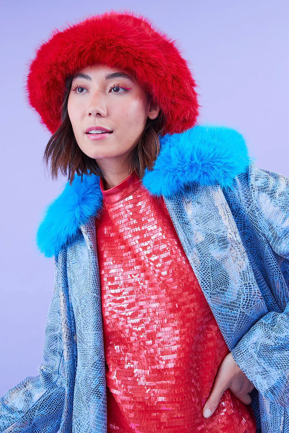 Red Eco Bamboo Faux Fur Bucket Hat-4