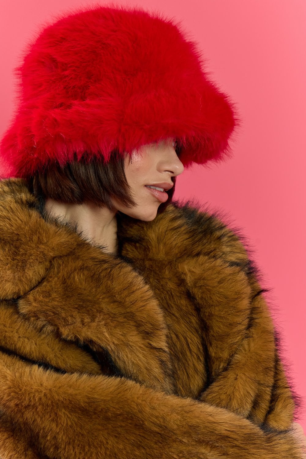 Red Eco Bamboo Faux Fur Bucket Hat-0