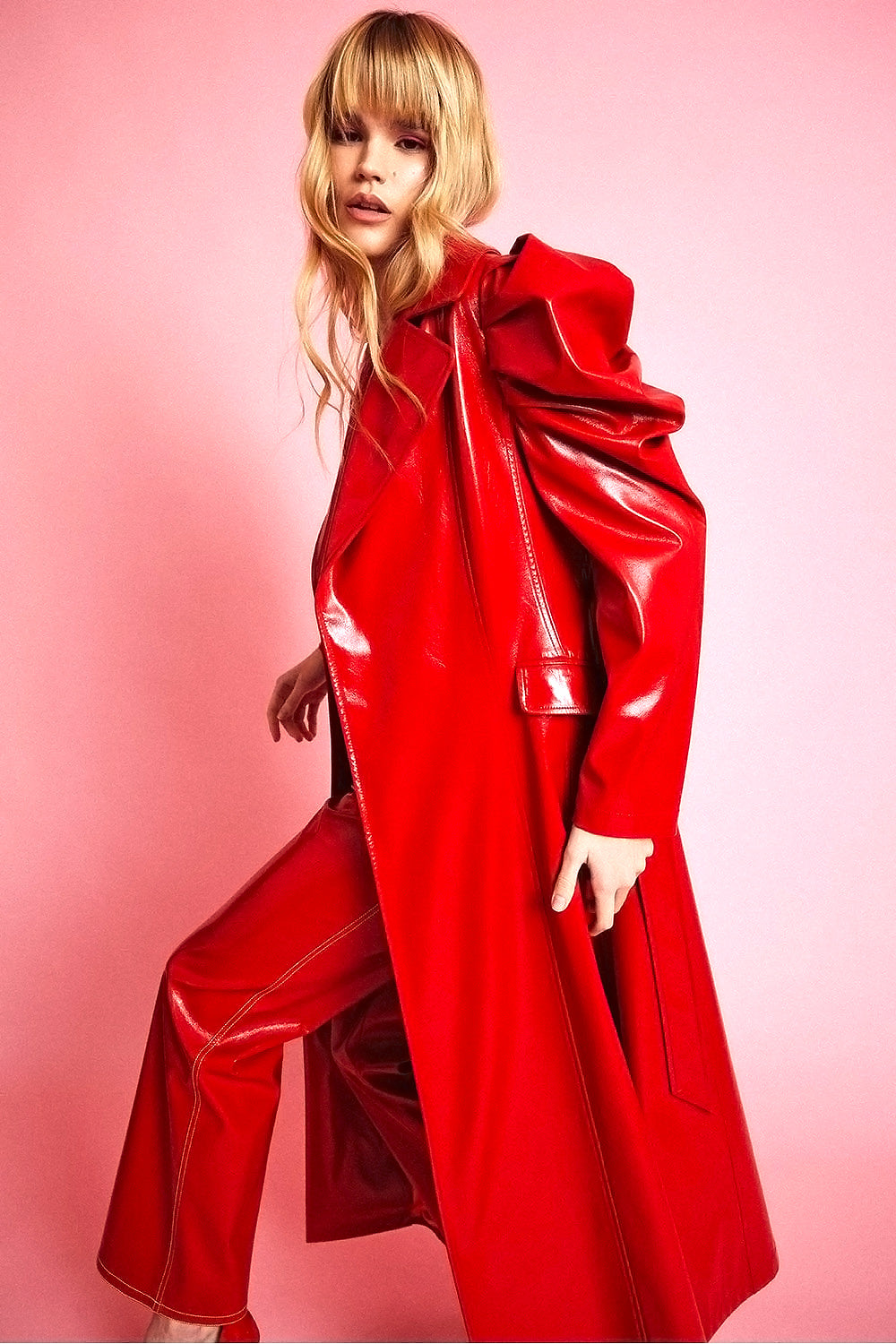 Red Eco Leather Grande Maxi Trench Coat-Faux Leather Coats-Buy Me Fur Ltd-Red-S-M-Faux Leather-Urbanheer