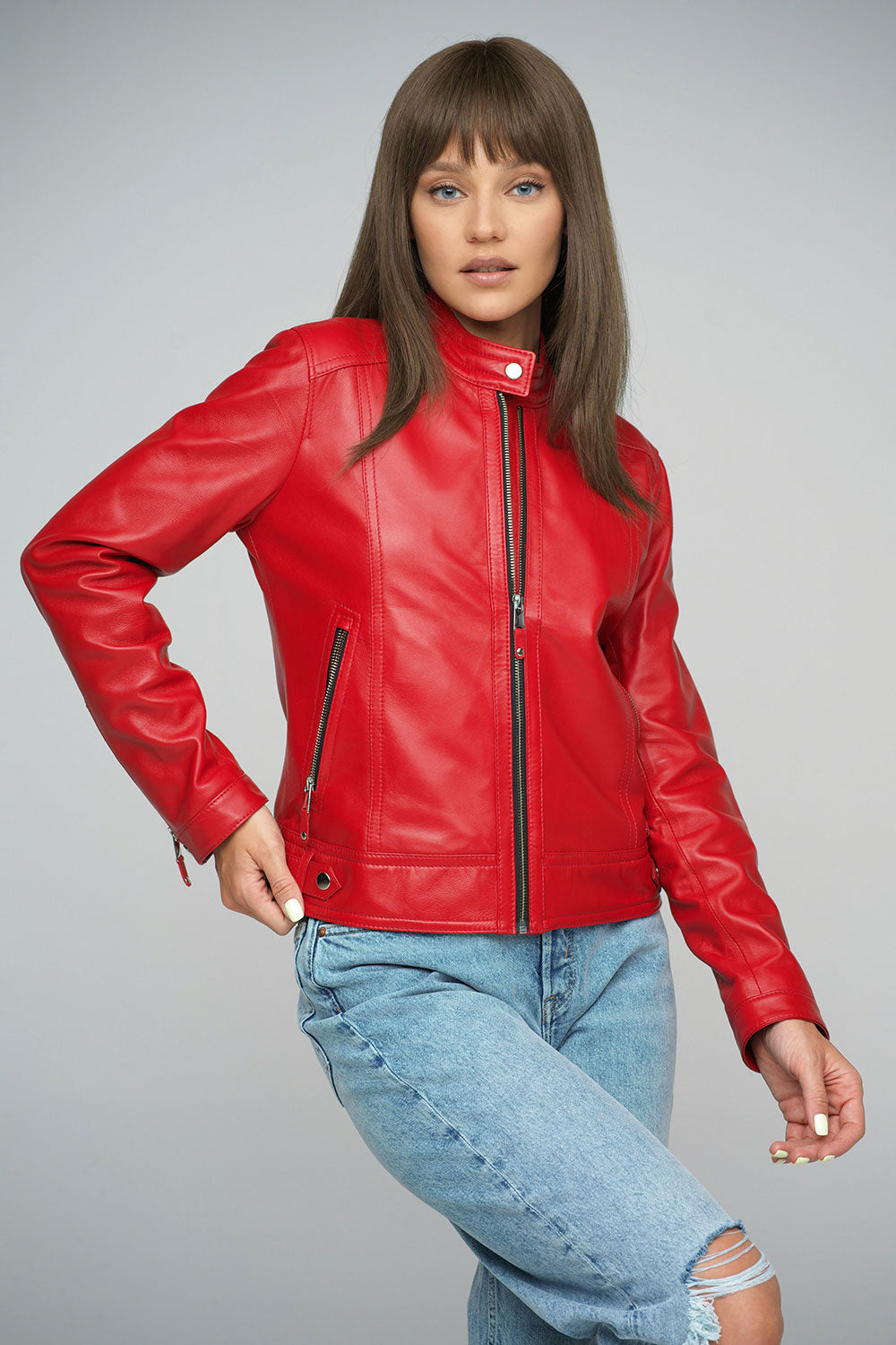 Red Genuine Cropped Leather Jacket-Leather Jackets-Buy Me Fur Ltd-Red-S-Genuine Leather-Urbanheer