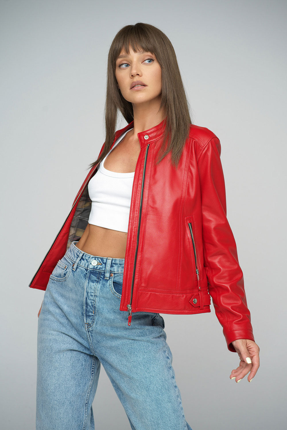 Red Genuine Cropped Leather Jacket-Leather Jackets-Buy Me Fur Ltd-Red-S-Genuine Leather-Urbanheer
