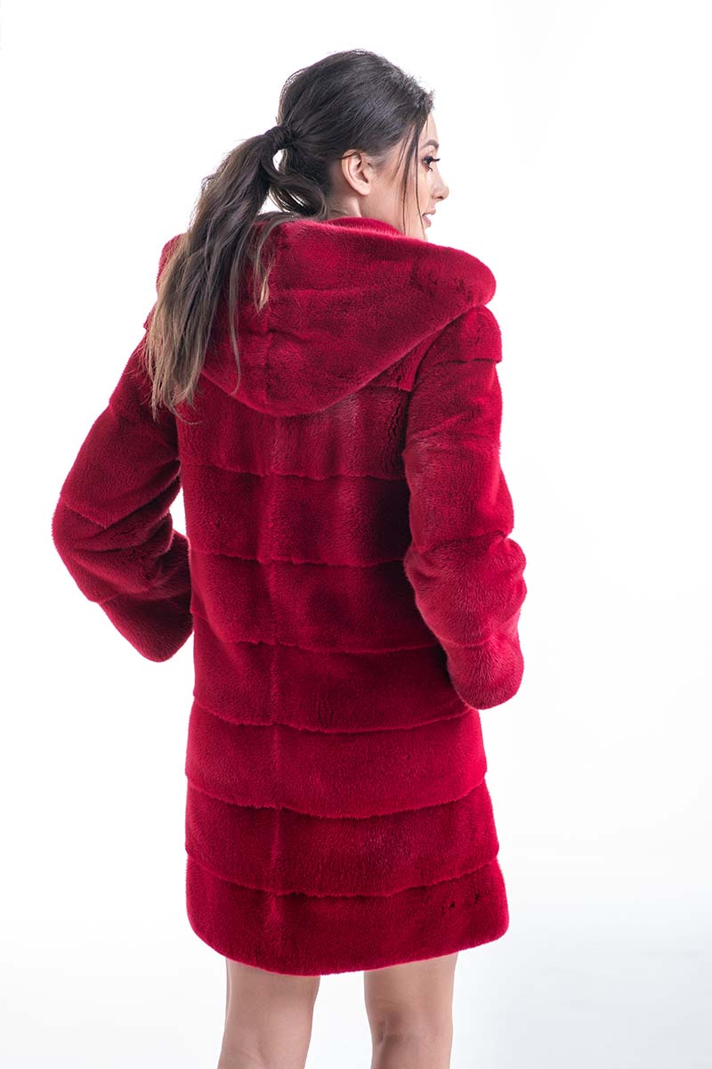 Red Genuine Mink Fur Midi Hooded Coat-Fur Coats-Buy Me Fur Ltd-Red-S-Genuine Mink Fur-Urbanheer