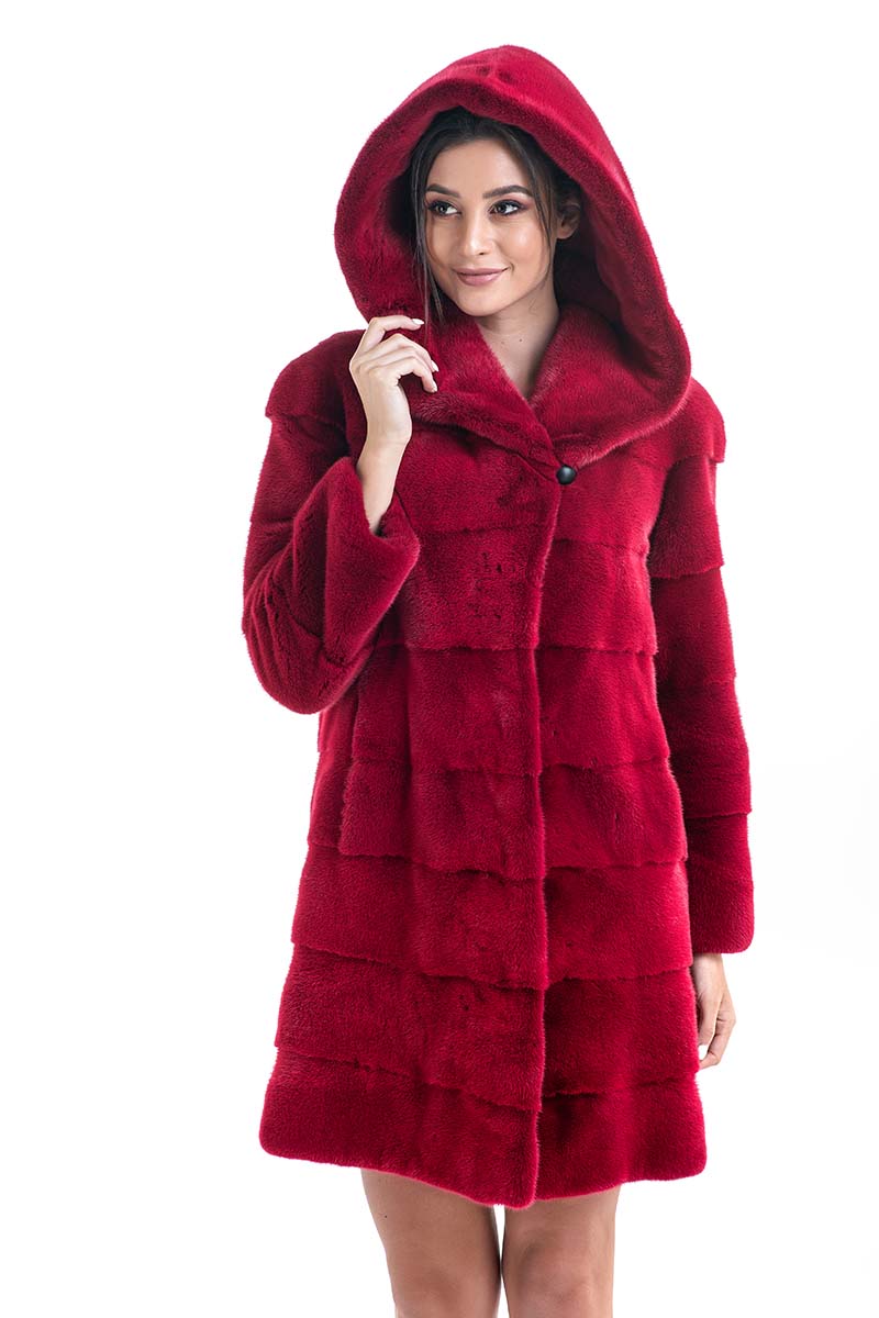 Red Genuine Mink Fur Midi Hooded Coat-Fur Coats-Buy Me Fur Ltd-Red-S-Genuine Mink Fur-Urbanheer
