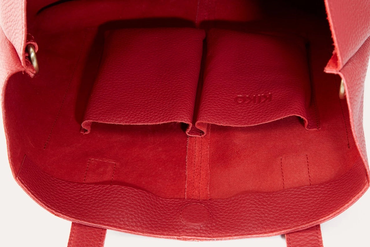 Red Journalist Tote-Tote Bags-Kiko Leather-14" L x 17" W x 7.5" D-Urbanheer