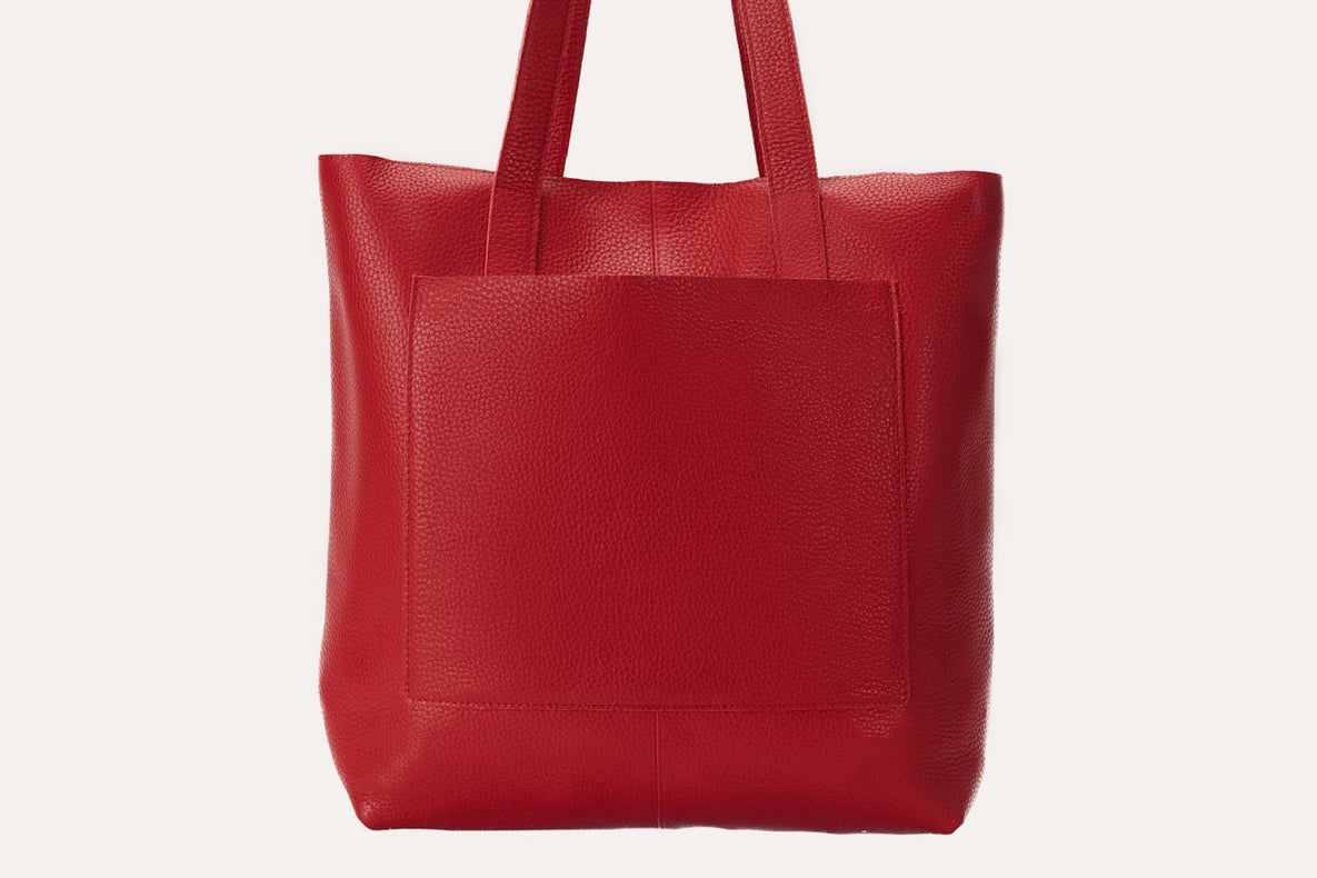 Red Journalist Tote-Tote Bags-Kiko Leather-14" L x 17" W x 7.5" D-Urbanheer