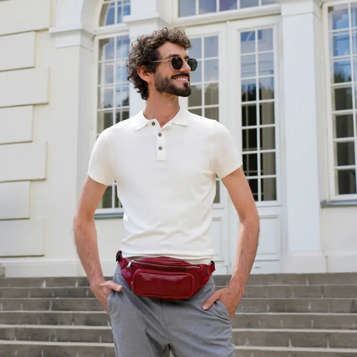 Red Leather Fanny Pack Belly Bag - Independent People-Fanny Pack-Time Resistance-Red-Urbanheer