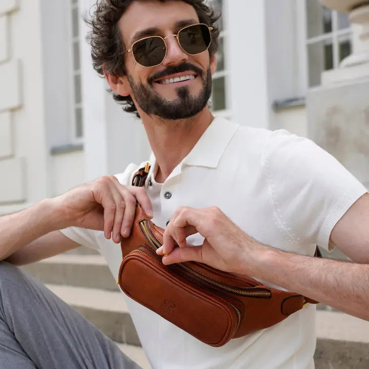 Red Leather Fanny Pack Belly Bag - Independent People-Fanny Pack-Time Resistance-Red-Urbanheer