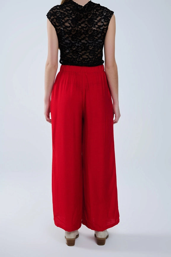 Red Pants with Wide Leg in Light Viscose Fabric-Pants-Q2-L-RED-Urbanheer