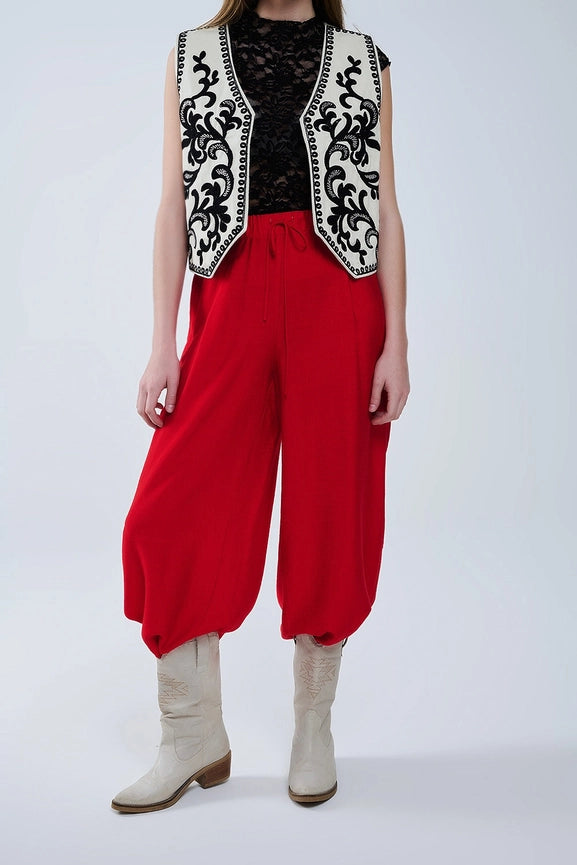 Red Pants with Wide Leg in Light Viscose Fabric-Pants-Q2-L-RED-Urbanheer