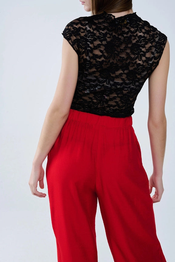 Red Pants with Wide Leg in Light Viscose Fabric-Pants-Q2-L-RED-Urbanheer