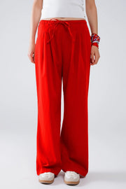 Red Relaxed Pants with Drawstring Closing and Side Pockets-Pants-Q2-S-Red-Urbanheer