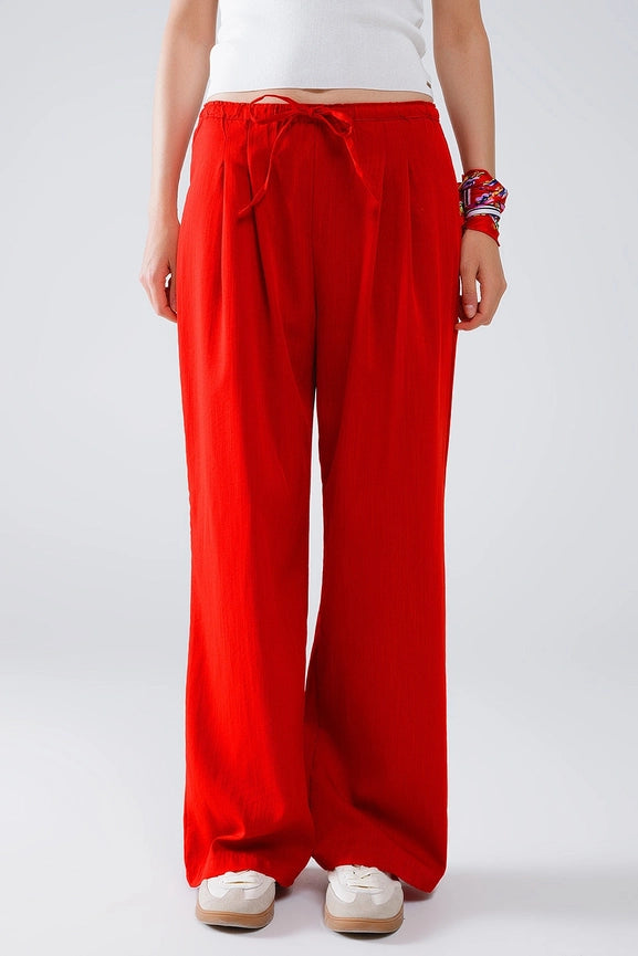 Red Relaxed Pants with Drawstring Closing and Side Pockets-Pants-Q2-S-Red-Urbanheer