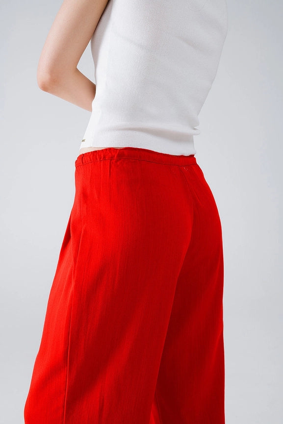Red Relaxed Pants with Drawstring Closing and Side Pockets-Pants-Q2-S-Red-Urbanheer