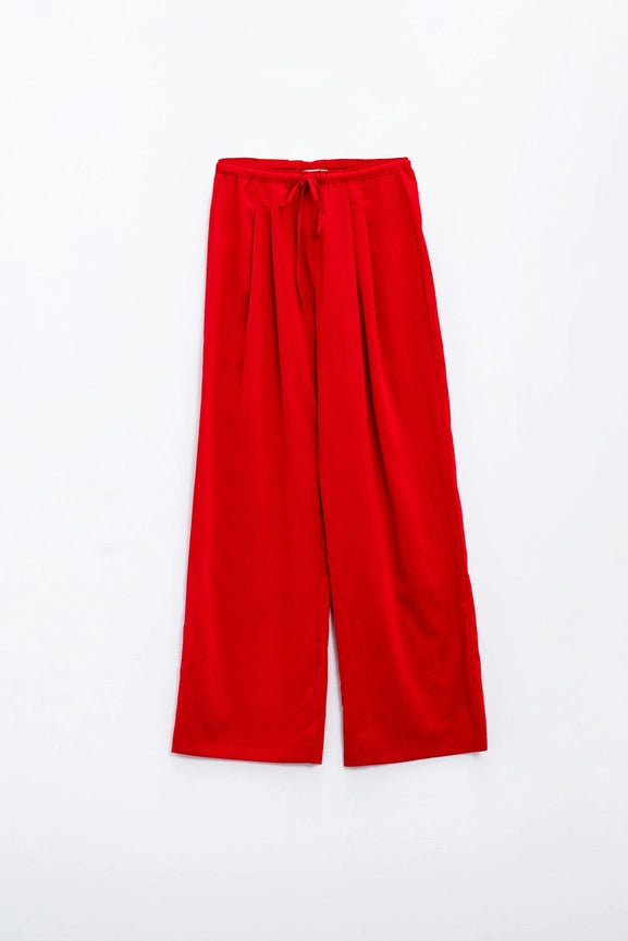 Red Relaxed Pants with Drawstring Closing and Side Pockets-Pants-Q2-S-Red-Urbanheer