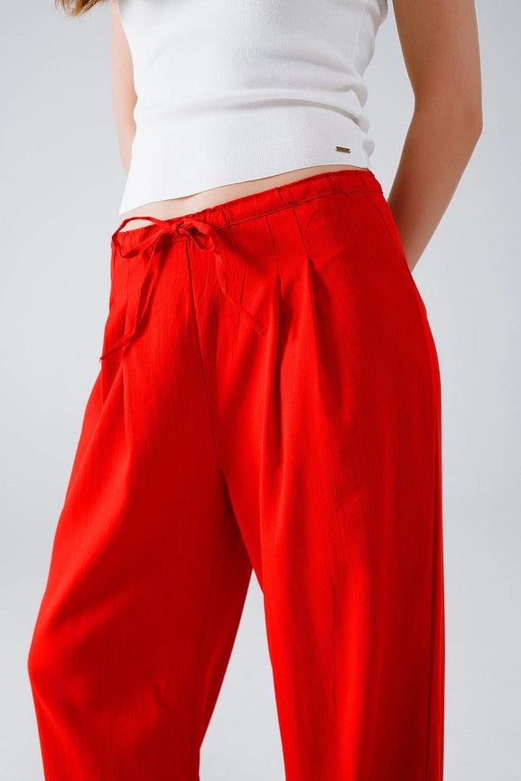 Red Relaxed Pants with Drawstring Closing and Side Pockets-Pants-Q2-S-Red-Urbanheer