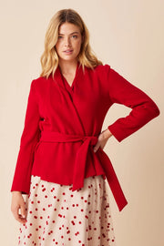 Red Shawl Neck Wrap Jacket-Jacket-MARIANNA DÉRI-L-Urbanheer