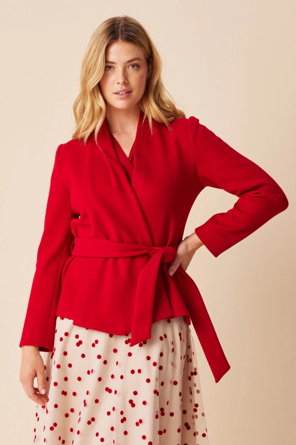 Red Shawl Neck Wrap Jacket-Jacket-MARIANNA DÉRI-L-Urbanheer