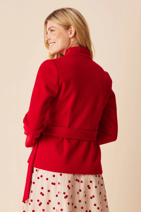 Red Shawl Neck Wrap Jacket-Jacket-MARIANNA DÉRI-L-Urbanheer