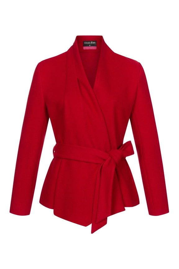 Red Shawl Neck Wrap Jacket-Jacket-MARIANNA DÉRI-L-Urbanheer