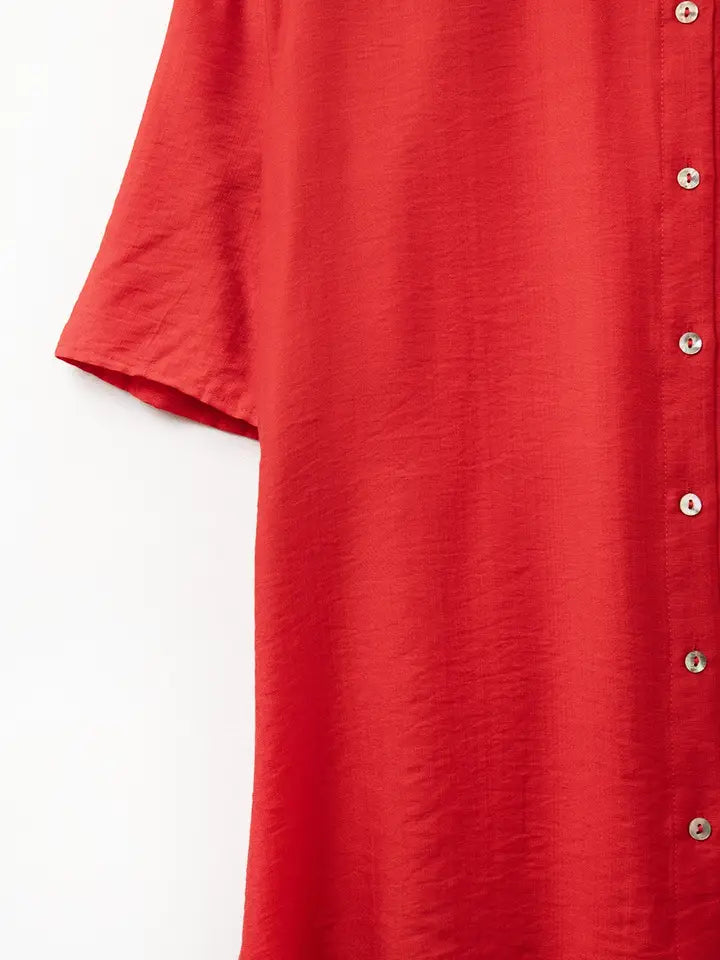 Red Shirt with Short Sleeves and Pleat On the Sleeve-Shirt-Q2-M-RED-Urbanheer