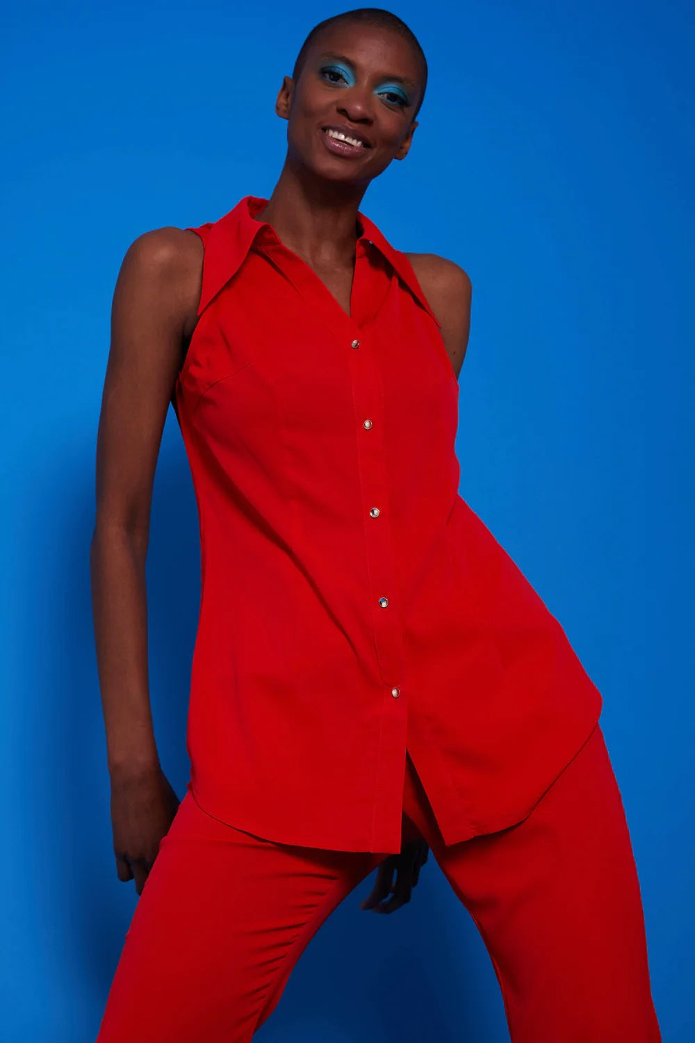 Red Silk Blend Sleeveless Shirt-Tops-Buy Me Fur Ltd-S-M-Red-Silk-Urbanheer