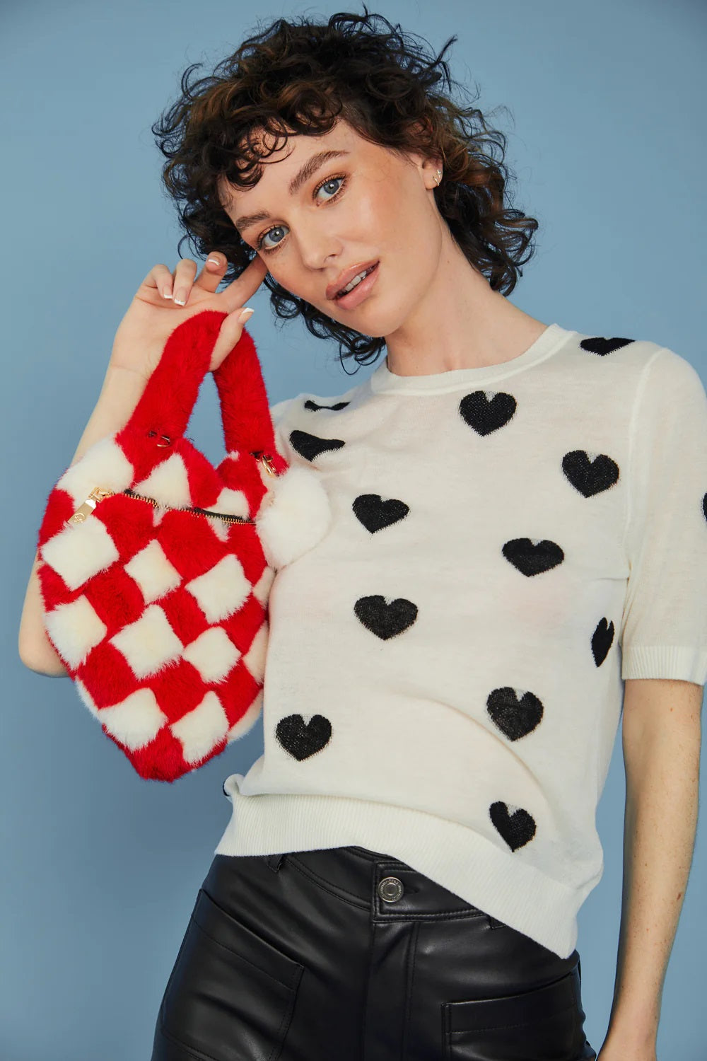 Red White Checkered Love Heart Bag-Bags-Buy Me Fur Ltd-One Size-Red / White-Faux Fur-Urbanheer