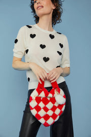 Red White Checkered Love Heart Bag-Bags-Buy Me Fur Ltd-One Size-Red / White-Faux Fur-Urbanheer