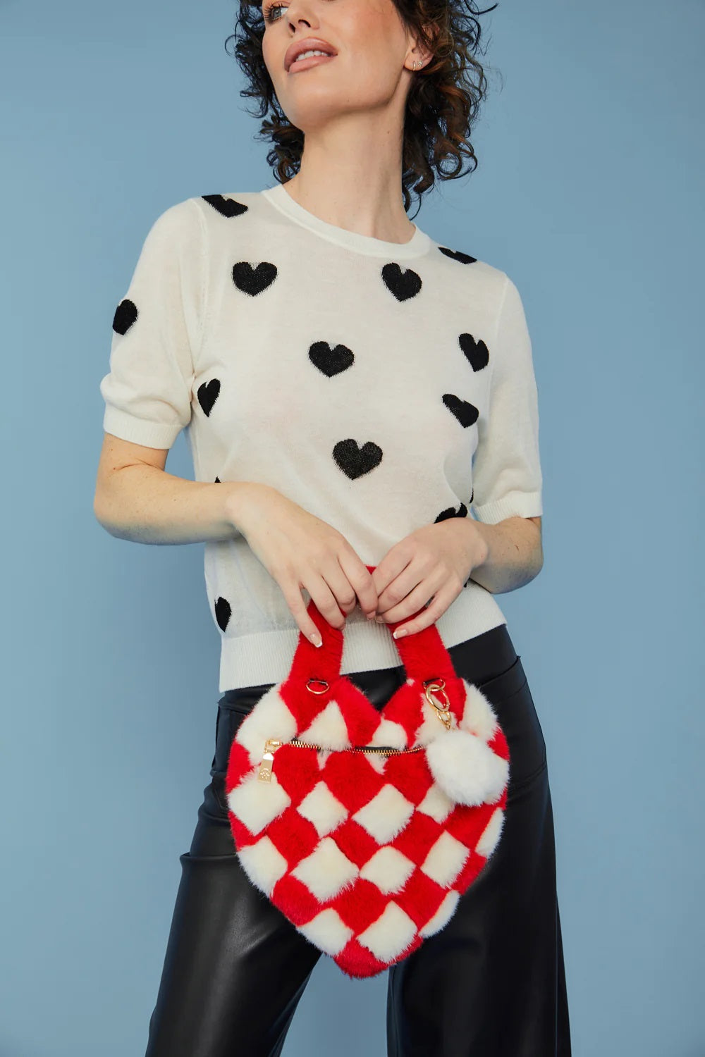 Red White Checkered Love Heart Bag-Bags-Buy Me Fur Ltd-One Size-Red / White-Faux Fur-Urbanheer