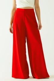 Red Wide Leg Basic Flared Pants-Pants-Q2-L-Red-Urbanheer