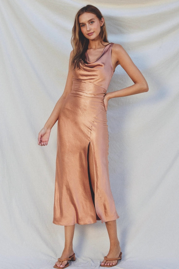 Reflection Deep Drape Neck Midi Dress-Dress-Dress Forum-S-GOLDEN SAND-Urbanheer