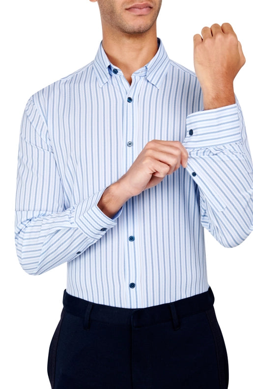 Regular Fit Stripe Dress Shirt-Shirt-W.R.K-15-Blue-Urbanheer
