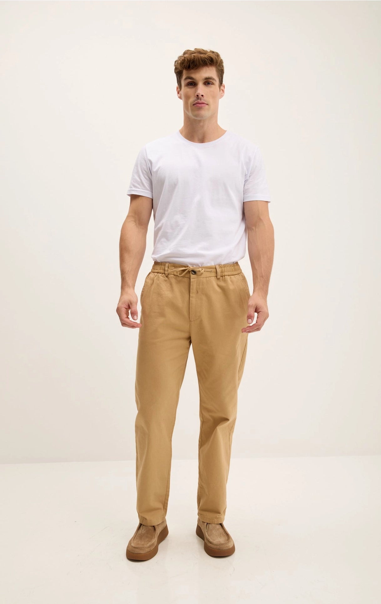 Relaxed Drawstring Casual Cotton Pants - Camel