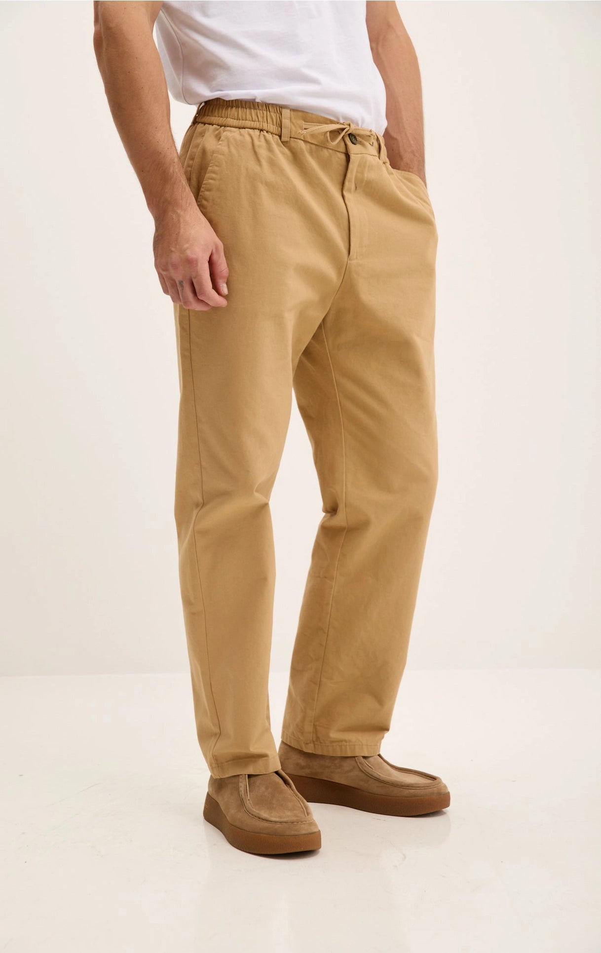Relaxed Drawstring Casual Cotton Pants - Camel
